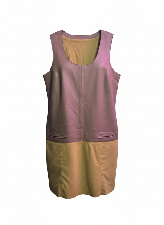 Lederkleid Taupe-Gelb M