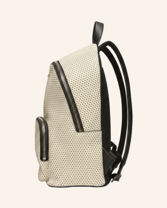 Rucksack Offwhite-Schwarz Perforiertes Leder