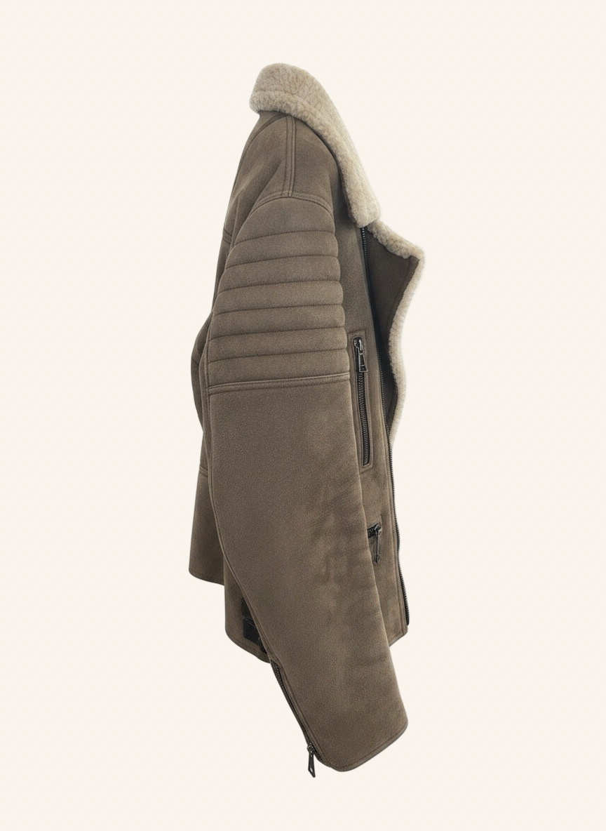 Shearling Teddy Lederjacke Braun L