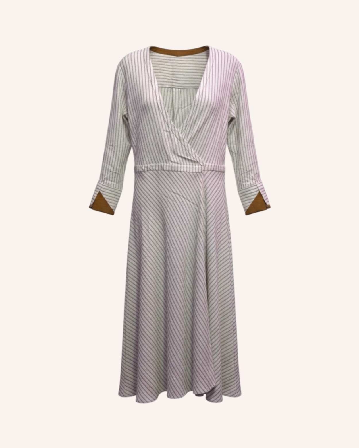 Leinenkleid Beige-Weiß Gestreift S