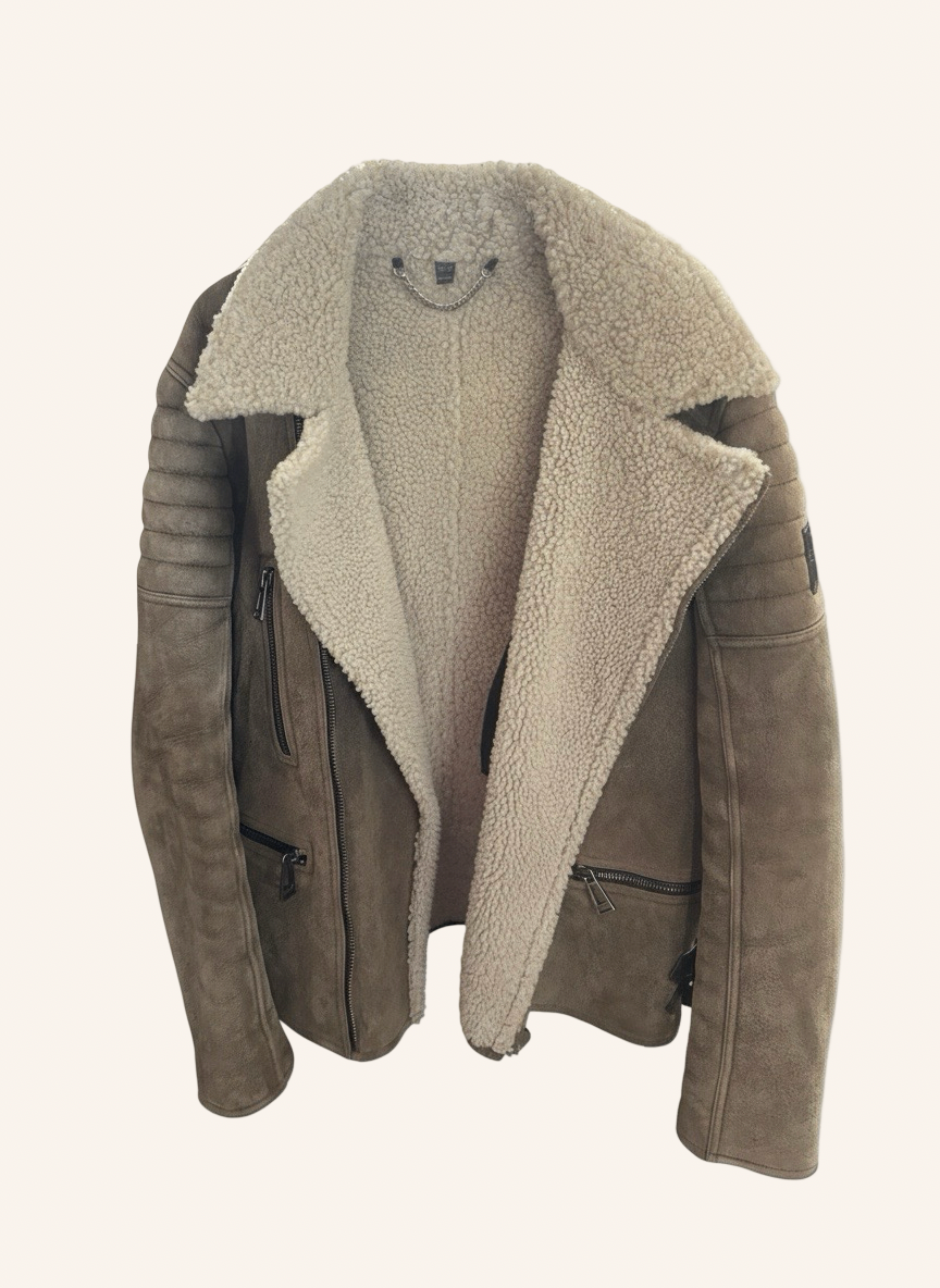 Shearling Teddy Lederjacke Braun L