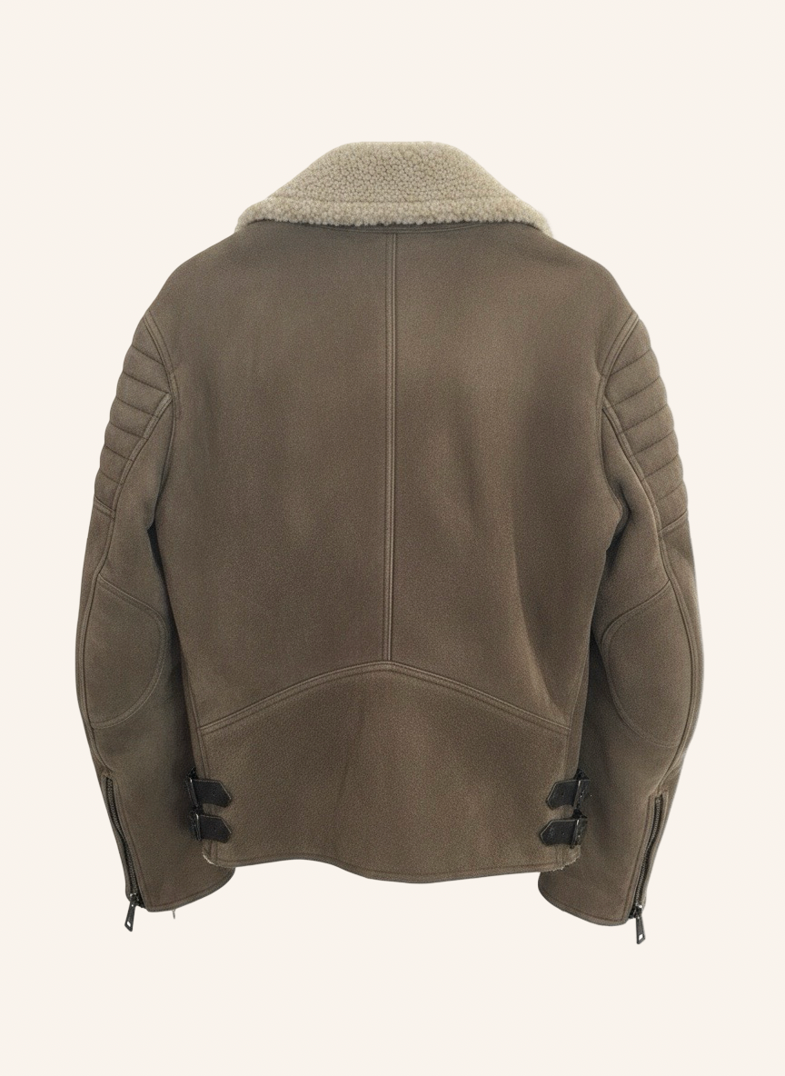 Shearling Teddy Lederjacke Braun L