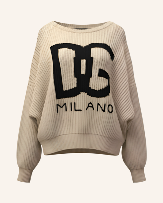 Milano Knit Pullover Creme-Schwarz XXL