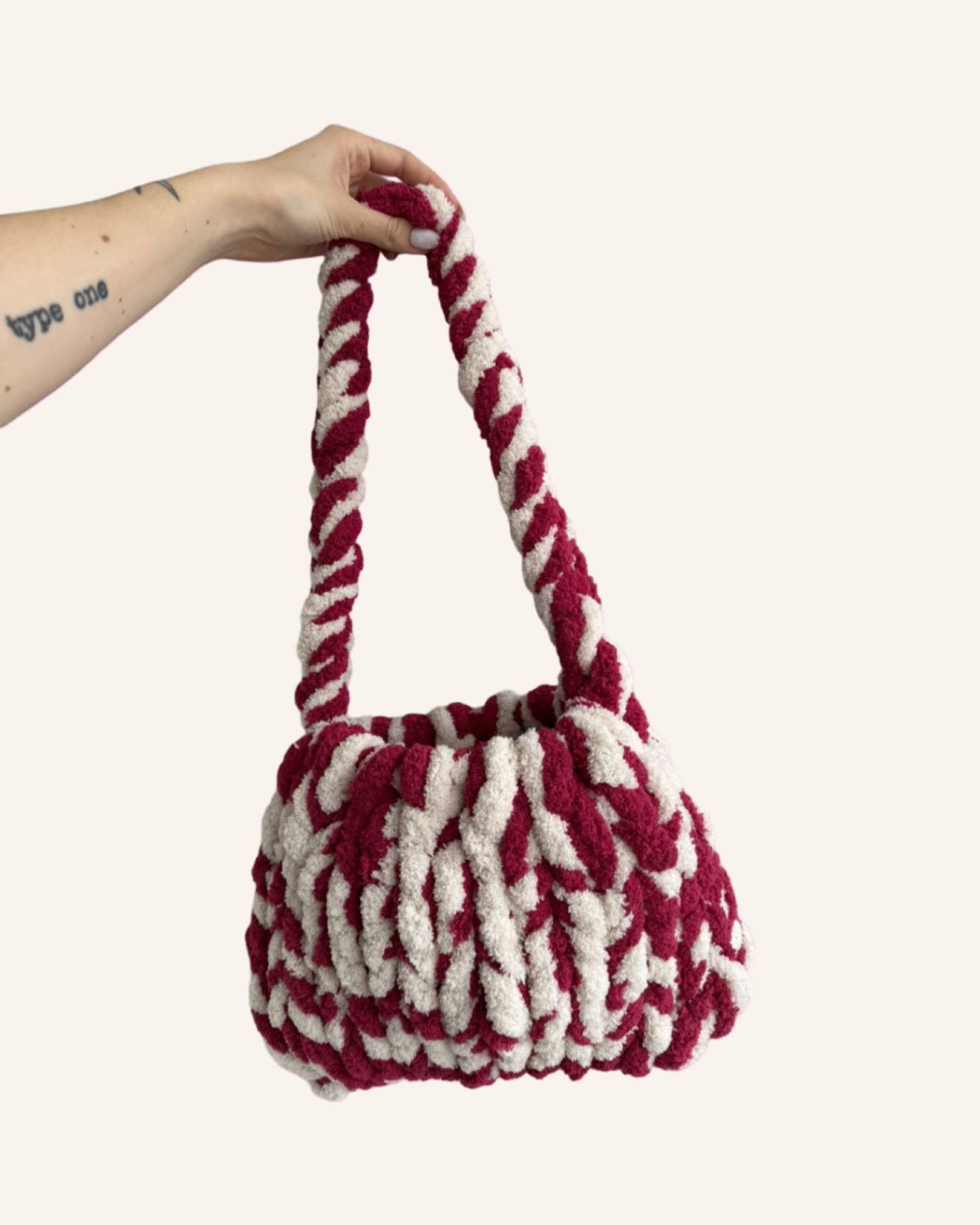 Chunky Knit Bag Rot-Creme L