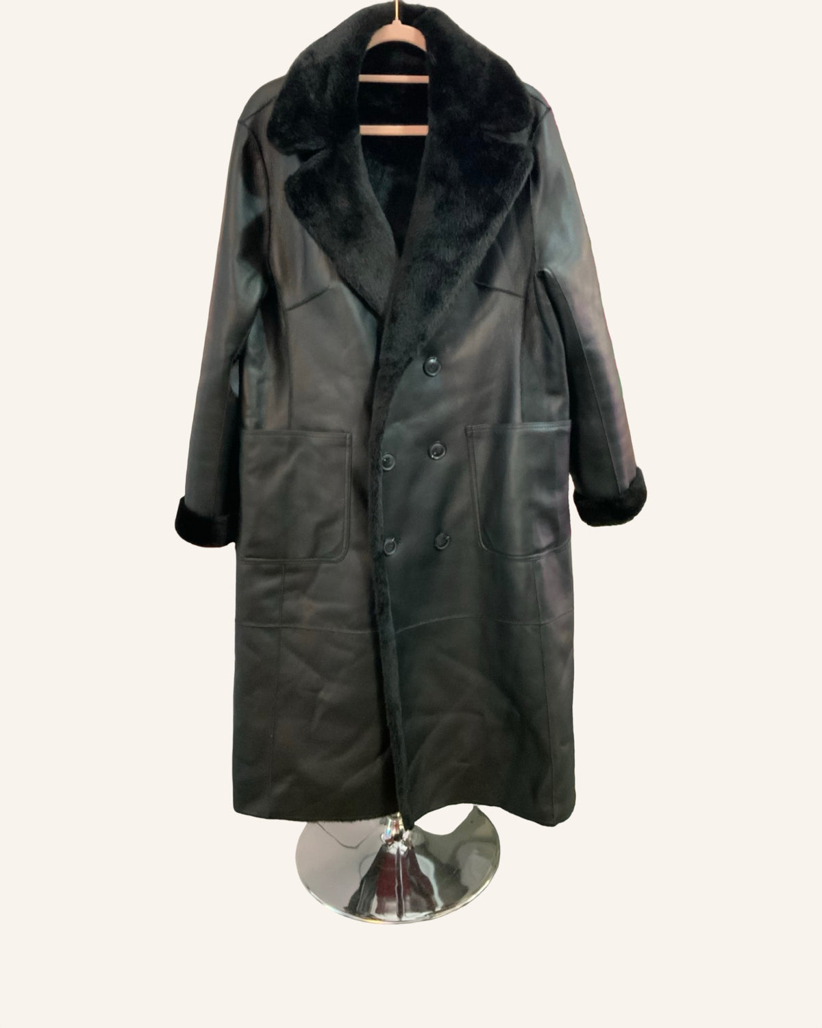 Ledermantel Schwarz XL